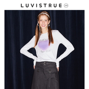 luvistrue24s春款字母刺绣，爱心印花蕾丝，长袖t恤女士内搭打底衫