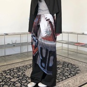 Unique SEI自制复古抽象油画风格半身裙艺术图案不规则长款半身裙