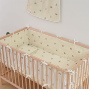 ins新生米黄色小熊双层绉布婴儿床，围防撞挡布软包儿童床护栏垫子