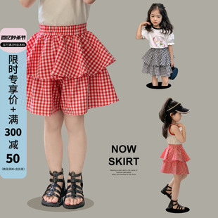 图图的商店女童短裙2024夏装，甜美格子裤裙，宝宝气质百搭半身裙