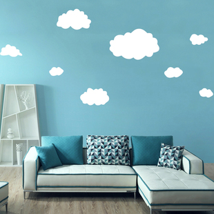 ins浅蓝色墙白云朵贴 可移除电视儿童房幼儿园天花板吊顶装饰贴纸