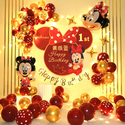 儿童米妮男孩女孩3宝宝一周岁生日布置品装饰场景背景墙气球派对