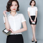 雪纺衬衫女短袖2023上衣，夏季韩版职业，工装白色衬衣大码工作服