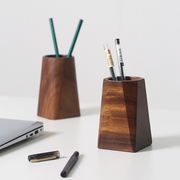 整木胡桃木复古木质笔筒现代简约原木办公室桌面文具收纳免费刻字