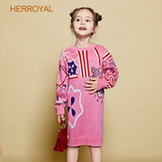 herroyal女童秋冬装重工刺绣裙含羊毛连衣裙，洋气毛衣裙(毛，衣裙)礼服裙亲子