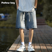 ProteusBoy牛仔短裤男夏季美式复古外穿直筒宽松五分中裤子潮