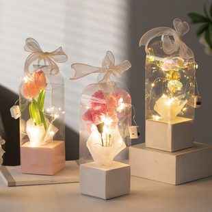七夕教师节单支鲜花盒玫瑰，花束礼盒手提插花盒，透明塑料礼物包装盒