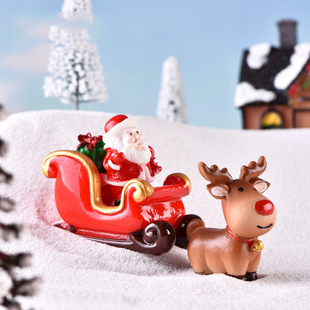 微景观树脂工艺品圣诞，造景摆件麋鹿，老人雪橇鹿车火车头车箱装饰品