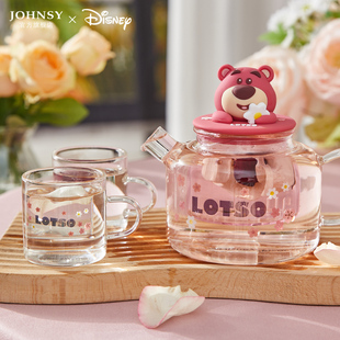 草莓熊玻璃(熊玻璃)保温茶壶，耐高温家用泡，茶凉水壶可爱水杯花茶壶礼盒套装
