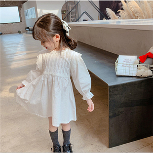 女童白色连衣裙2024春装长袖中小童小清新森系洋气衬衫公主裙