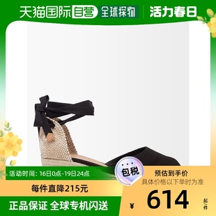 香港直邮潮奢 Castañer休闲鞋女士黑色帆布麻质坡跟绑带设计