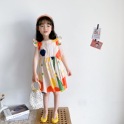 豆包君2022夏季韩版女童几何图案，连衣裙宝宝洋气小飞袖娃娃a字裙