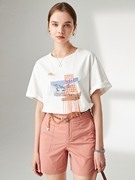 依系列撤柜品牌折扣女装夏季橘粉色链条腰带时尚薄款短裤