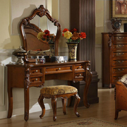 美式实木梳妆台复古化妆桌卧室，书桌收纳柜一体，欧式小户型雕花家具