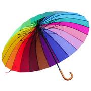 升级版强抗风男女通用24骨，长柄彩虹伞七彩晴雨伞双人创意雨伞加大