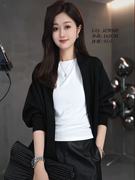 韩版时尚休闲短款卫衣外套女春季慵懒风宽松显瘦长袖黑色开衫上衣