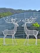 户外不锈钢梅花鹿雕塑售楼部草坪抽象动物铁艺镂空钢丝鹿装饰摆件