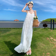 晨袍女新娘婚礼高级感法式蕾丝，白色仙网纱长款吊带连衣裙晨拍礼服