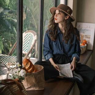 梦的马 复古牛仔衬衫女薄外套开衫长袖小众设计感叠穿上衣2022新