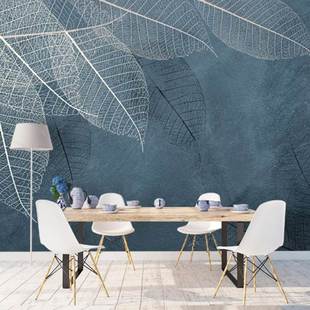 北欧手绘抽象壁画植物叶子艺术，壁纸客厅电视背景墙纸个性素色枫叶