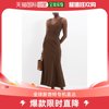 香港直邮asceno女士酒，红色v字形，后背真丝绉纱长款连衣裙