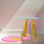 意大利进口glas彩色霓虹闪光透明玻璃茶几圆桌咖啡桌边几小桌子