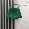 绿色高腰牛仔短裤裙女个性2024年夏天时尚假两件A字阔腿热裤