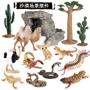 仿真沙漠动物模型刺尾岩蜥玩具骆驼鸟蜥蜴蛇蝎子仙人掌场景摆件