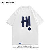 BOYUE帛跃夏季个性织带短袖T恤男原宿风嘻哈上衣青少年学生设计感