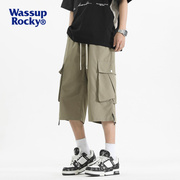 WASSUP男士夏季宽松七分裤直筒运动速干裤子美式机能复古工装短裤
