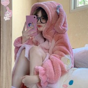 xn玉桂狗睡袍2024珊瑚绒睡衣女冬季卡通草莓熊少女睡裙家