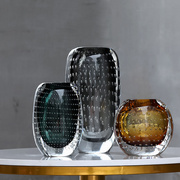 现代简约玻璃，花瓶摆件样板房，软装厚壁工艺品