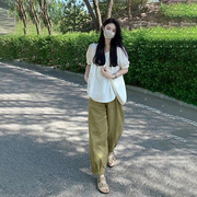 孕妇装夏季d套装时尚韩版短袖设计感棉麻上衣束脚直筒裤休闲两件