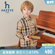 hazzys哈吉斯童装男童衬衫2023秋季中大童英伦格子长袖上衣