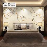 8d新中式花鸟背景墙壁画墙纸山水，月亮壁纸卧室客厅沙发3d电视墙布