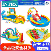 intex儿童家庭充气游泳池，彩虹恐龙户外室内喷水池，带滑梯卡通动物