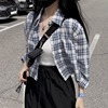夏季女装韩版批发复古宽松格子，衬衣长袖防晒短款衬衫薄外套潮