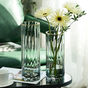 花瓶轻奢描金创意简约透明玻璃插花水养鲜花，玫瑰客厅摆件北欧装饰