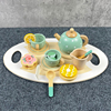 儿童过家家茶具组合下午茶甜点，仿真茶壶餐具套装，木制厨房切切玩具