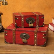 木盒子带锁桌面收纳盒首饰盒家用实木整理储物复古木质密码小箱子