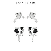 laraineyin小众设计心形，耳环闪钻蝴蝶结，个性独特甜酷耳饰