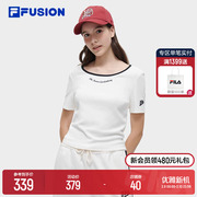 FILA FUSION斐乐潮牌女子针织短袖T2024春新修身内搭龙年T恤女