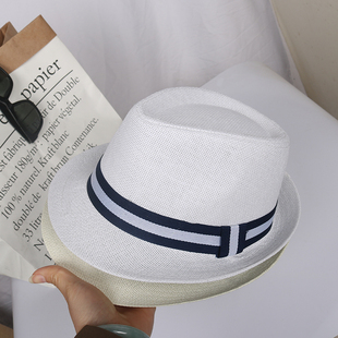 韩版潮遮阳帽英伦绅士帽，夏天男士草帽出游西服，礼帽爵士帽沙滩帽子