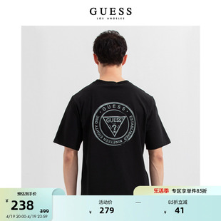 GUESS 情侣装多彩字母设计感宽松遮肉圆领短袖T恤体恤衫上衣