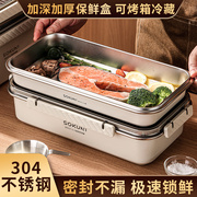 日本304不锈钢保鲜盒食品级冰箱专用长方形密封收纳盒子整理神器
