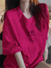 小个子高级感显白夏季(白夏季)t恤女韩系2024玫红色ins潮纯棉短袖上衣