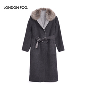 伦敦雾狐狸大毛领加长款气质系带收腰羊毛双面呢子大衣外套女秋冬