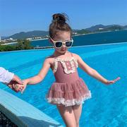 女童游泳衣连体裙式洋气公主网红宝宝泳装韩国可爱女孩泳衣潮
