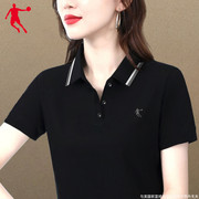 乔丹polo衫女短袖t恤夏季透气速干半袖女装运动上衣工作服黑