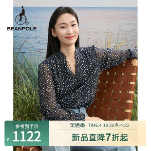 beanpole滨波2024春夏女士，波点长袖衬衫通勤简约舒适衬衫